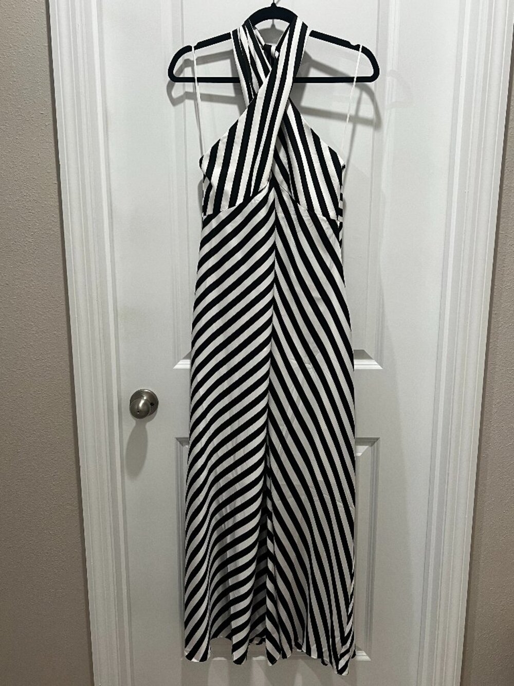 NWT Express Black & White Striped Halter Maxi Dress M $108